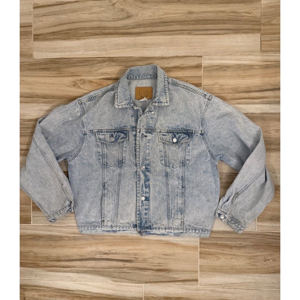 Vintage Gap Denim‎ Jacket Mens XL Light Wash Acid Blue Trucker 90s Oversized